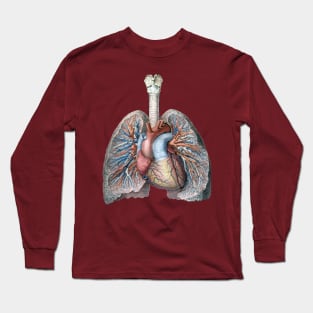 Vintage Science and Human Anatomy with Lungs, Heart, Organs and Blood Vessels Long Sleeve T-Shirt